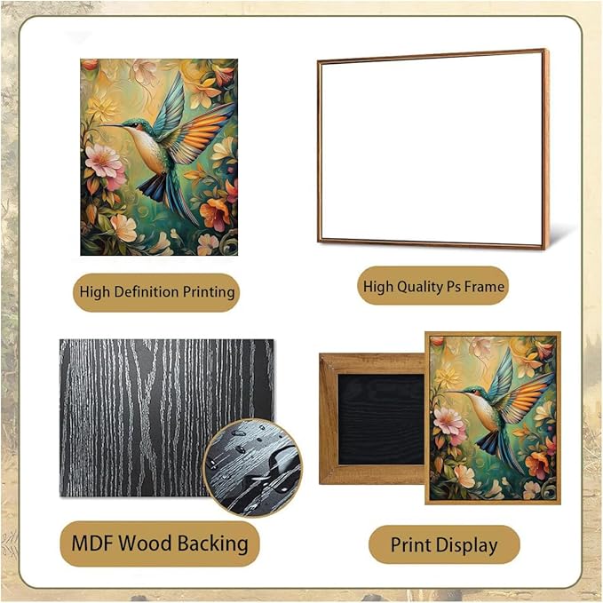 Djmwtb Framed Wall Art Vintage Wall Decor Hummingbird Canvas Art Animal Pictures Floral Paintings Botanical Prints Nature Artwork for Bedroom Living Room