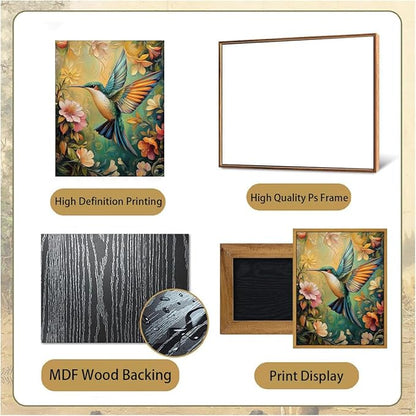 Djmwtb Framed Wall Art Vintage Wall Decor Hummingbird Canvas Art Animal Pictures Floral Paintings Botanical Prints Nature Artwork for Bedroom Living Room