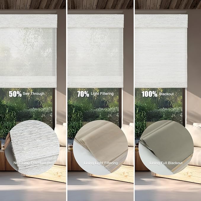 Motorized Bamboo Roman Shades, Motorized Blinds with Remote Compatible with Homekit, Alexa GoogleHome, Smart Wood Woven Shades for Indoor Windows, Customize, Coastal Drift
