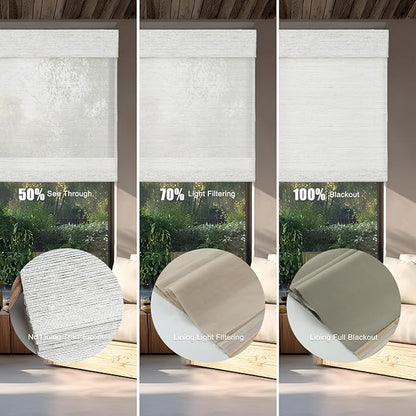 Motorized Bamboo Roman Shades, Motorized Blinds with Remote Compatible with Homekit, Alexa GoogleHome, Smart Wood Woven Shades for Indoor Windows, Customize, Coastal Drift