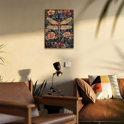 Djmwtb Framed Wall Art Vintage Wall Decor Dragonfly Canvas Art Floral Pictures Botanical Paintings Dark Prints Nature Artwork for Bedroom Living Room
