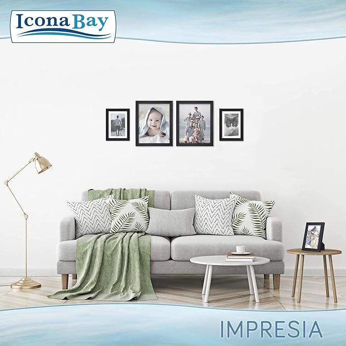 Icona Bay 5x7 Picture Frame Set w/Removable Mat to 4x6 (Black, 10 Pack), Simple Modern Design, Table Top Kickstand and Wall Hanging Hooks Included, Impresia Collection