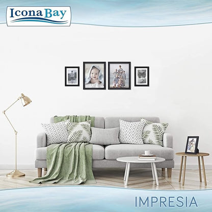 Icona Bay 5x7 Picture Frame Set w/Removable Mat to 4x6 (Black, 10 Pack), Simple Modern Design, Table Top Kickstand and Wall Hanging Hooks Included, Impresia Collection