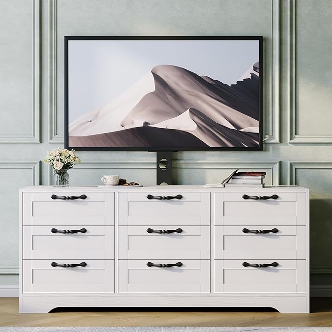 GarveeHome 9 Drawer Dresser TV Stand with Mount for 32-85 in TVs, Modern Entertainment Center with Drawers, Media Console Table for Bedroom Living Room