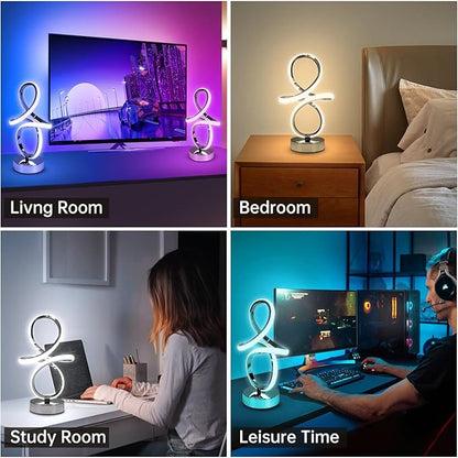 EIDISUNY Modern RGB Table Lamps, Multicolor Changing Spiral Bedside Lamp with Remote&APP, Cool Table Lamp, Dimmable LED Nightstand Lamp with Music Rhythm Modes for Bedroom, Living Room, Black(2 Pack)