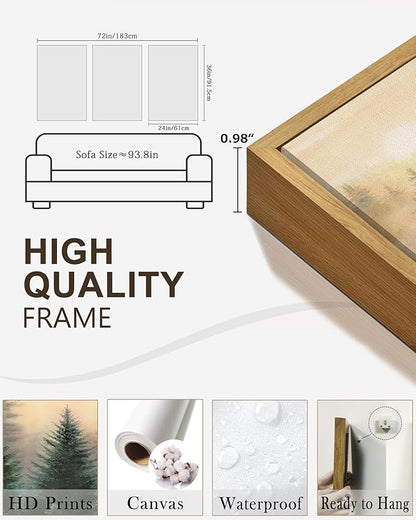 Drsoum Green Fog Pine Tree Landscape Wall Art Framed Nature Misty Nordic Forests Prints Morden Farmhouse Rustic Artwork Hallway Bedroom Ready to Hang 24x36in Natural Framed