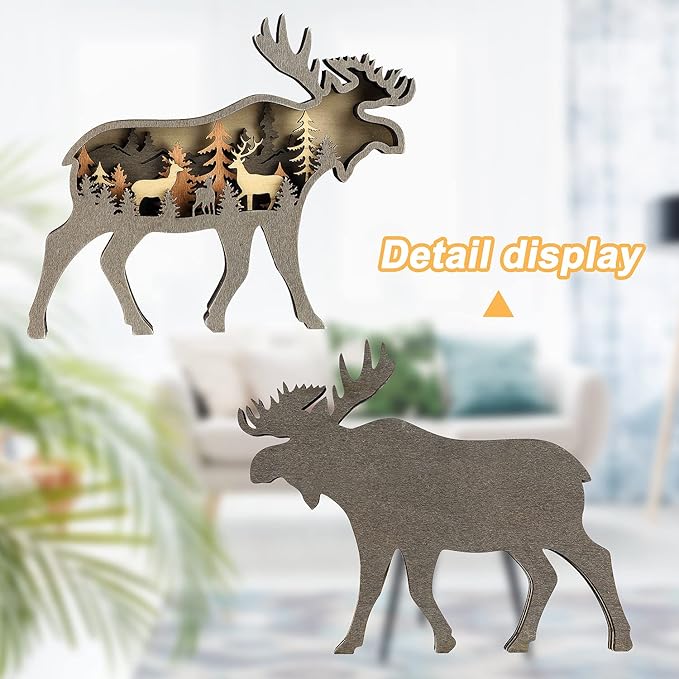 Laozai Wooden Forest Animals Deer Decor Cabin Rustic Mountain Decor Wall Decorations for Bedroom Living Room Table Decorative
