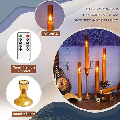 Sasigeiaa Flameless Taper Candles with Remote and Timer - 6 Pack LED Candles, Battery Operated, for Home, Wedding, Party (Gold)