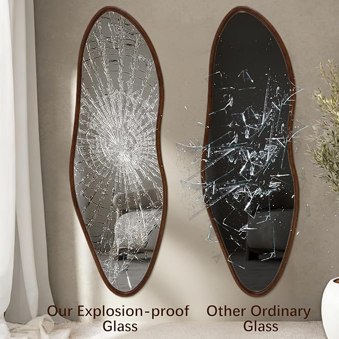 Irregular 65"x22" Wood Frame Full Length Mirror, Long Wall-Mounted Mirrors, Large Body Hanging Mirror for Living Room, Decorative Vanity Mirrors for Entryway, Bedroom,Horizontal/Vertical, Walnut