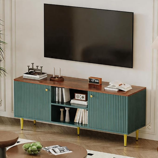 TV Stand for Living Room, Modern Entertainment Center Up to 65" TV,Television Console Table with Storage Cabinets,Green