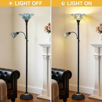 Luvkczc Tiffany Floor Lamp, Stained Glass Lamp Victorian Style with Adjustable Gooseneck Reading Lamp – 70" Tall Torchiere Floor Lamps for Living Room