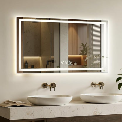 55X30 LED Bathroom Mirror with Lights, Anti-Fog, Backlit + Front Lit, Lighted Bathroom Vanity Mirror for Wall, Memory Function, Dimmable, Tempered Glass, Shatter-Proof