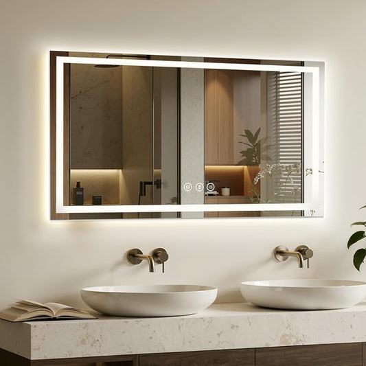 55X30 LED Bathroom Mirror with Lights, Anti-Fog, Backlit + Front Lit, Lighted Bathroom Vanity Mirror for Wall, Memory Function, Dimmable, Tempered Glass, Shatter-Proof