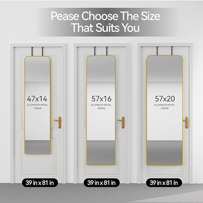 SCWF-GZ 47x14 Mirror Full Length Door Hanging Wall Mounted Aluminum Alloy Metal Frame Dressing Make-up Save Space Half Body Mirrors for Entryway Bedroom Bathroom Living Room 47 inch Gold