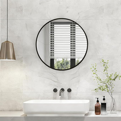 NEWBULIG 20 Inch Round Wall Mirror, Bathroom Mirror for Over Sink, Matte Metal Framed Circle Vanity Mirror, Wall Decor for Bedroom, Entryway, Anti-Rust, Tempered Glass, Hanging or Leaning, Black