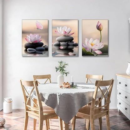AOYUSMO 3 Piece Lotus Flower Wall Art Zen Bathroom Wall Decor Spiritual Canvas Art Yoga Room Pink Lotus Pictures Meditation Paintings Spa Artwork For Living Room Bedroom