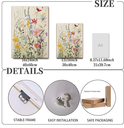 KISSFOX 3 Piece Canvas Wall Art Wildflowers Wall Decor Floral Pictures Botanical Paintings Watercolor Prints Colorful Artwork For Bedroom Bathroom Living Room