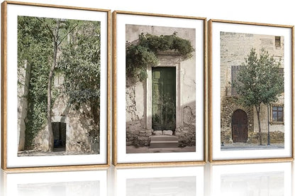 HOURIA Vintage Italy City Landscape Framed Canvas Wall Art Set,Sage Green Olive Tree Old House Wall Decor,Modern Mediterranean Country Cityscape Artwork for Living Room,Bedroom,Farmhouse-16 x24 x3