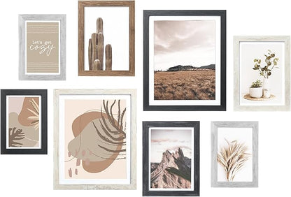 ArtbyHannah Gallery Wall Frame Set,Vintage Multi-Color Picture Frames Collage Wall Decor with Neutural Art for Living Room Stariway,8 Pack Assorted Size 8"x10",5"x7",4"x6", Small