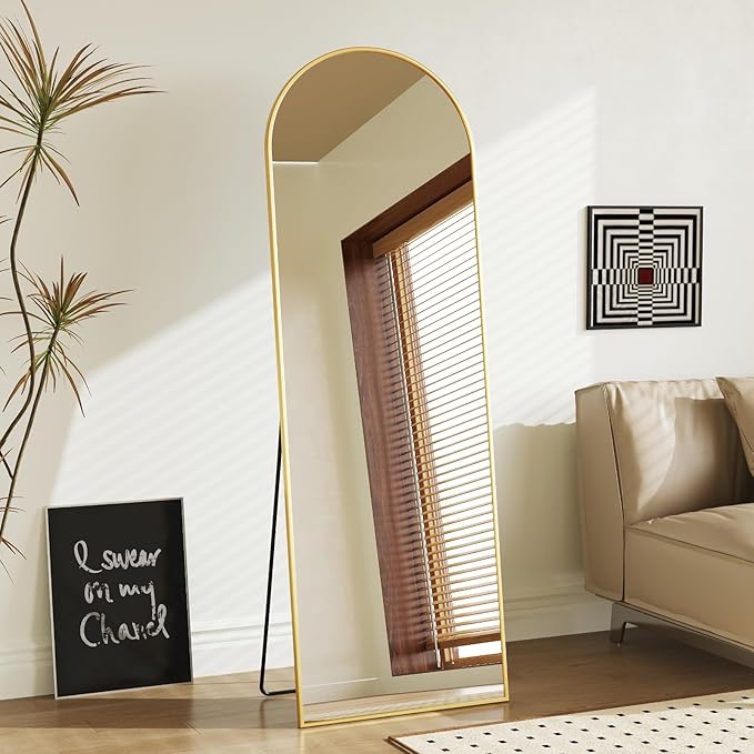 Sweetcrispy 58"x19" Arched Full Length Mirror, Full Body Mirror with Aluminum Alloy Thin Frame, Leaning or Standing, Suitable for Bedroom, Livingroom, Cloakroom, Gold