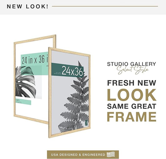 MCS Studio Gallery 24x36 Poster Frame Natural Woodgrain Engineered Wood, Vertical & Horizontal Wall Hanging Large Picture Frame for Photos, Posters & Art Prints (2-Pack)