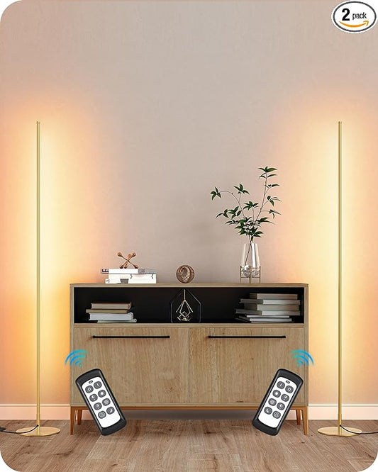 EDISHINE LED Corner Floor Lamp, Set of 2 Minimalist Dimmable Light with Remote, 57.5" Tall Standing Lamp for Living Room, Bedroom, Home Office, 7 Color Temperature 2700-6000K (Gold)