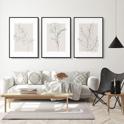 Neutral Botanical Prints Wall Art Flower Minimalist Canvas Wall Decor Vintage Line Wall Art Floral Plant Painting Pictures Beige Boho Artwork Farmhouse Poster for Bedroom 12x16 Inch Unframed Set of 3