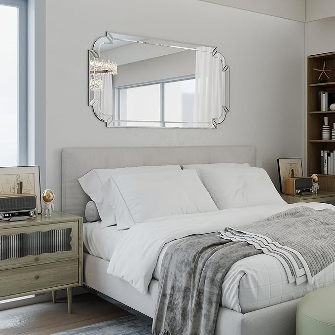 Chende Modern Decorative Wall Mirror, 47''x32'' Large Living Room Mirror with Beveled Glass Frame, Rectangle Accent Mirror for Bathroom, Dining Room, Entryway, Bedroom