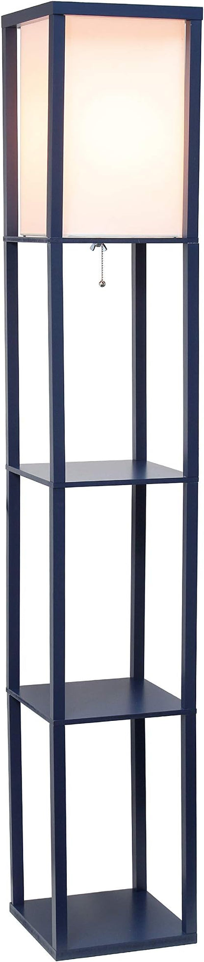Simple Designs LF1014-NAV Etagere Organizer Storage Shelf Linen Shade Floor Lamp, Navy