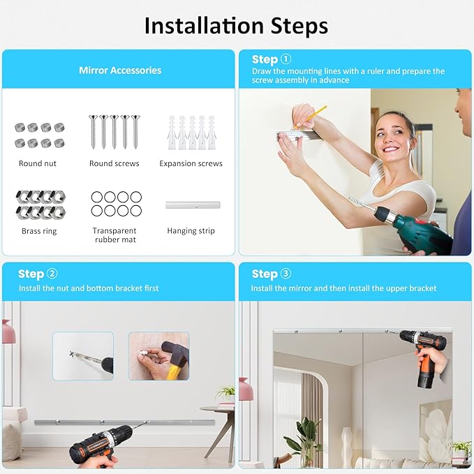 67X24 3Pack Large Home Gym Mirror, Frameless Tempered Glass Dance Wall Mounted Mirror for Home, Yoga, Dancing, Studio, Living Room