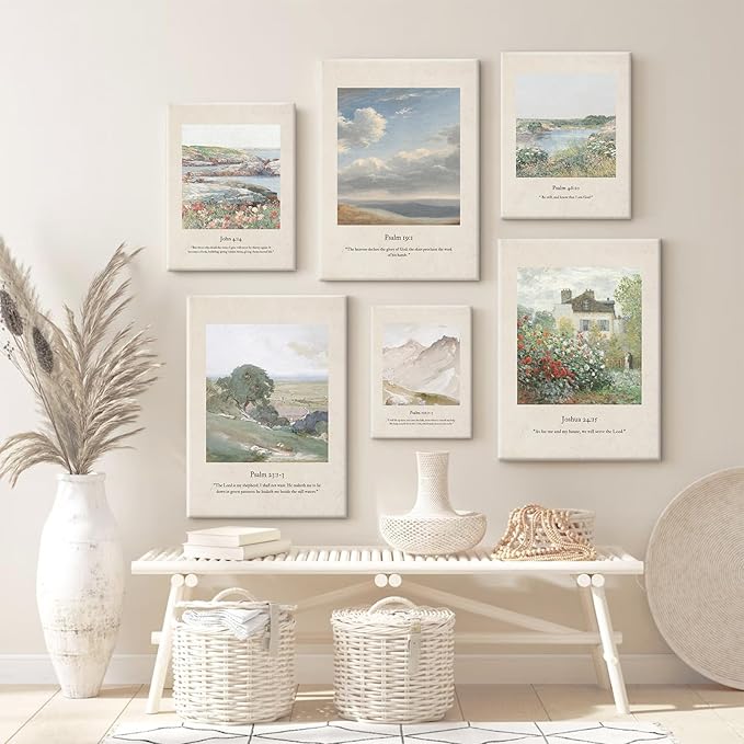 Christian Scripture Wall Art Set of 6 Bible Verse Canvas Wall Decor Psalm 23 Wall Art Religious Pictures Vintage Prints Christian Artwork Bible Verse Poster for Living Room 8x10 Inch Ready to Hang