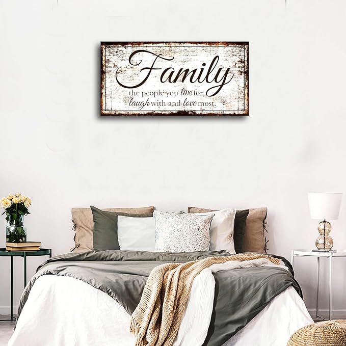 Family Quote Wall Art Living Room-Family Wall Decor-Inspirational Motto Family Love Most Canvas Wall Art-Rustic Farmhouse Canvas Prints Painting Artwork for Bedroom,Home Decor,Ready to Hang 20"x40"