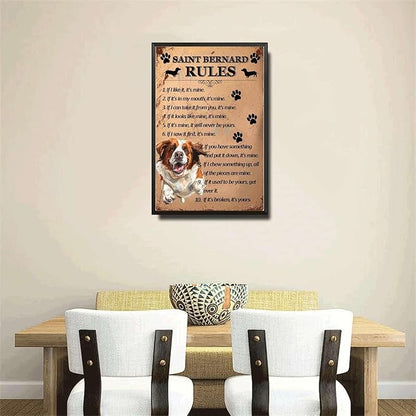 Metal Sign Tin Sign Vintage Wall Art Saint Bernard Rules Home Decor for Restaurant 6×8 Inches with Metal Frame