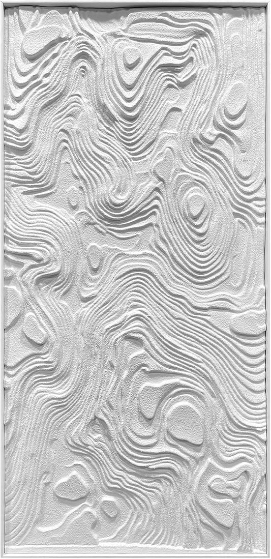 BrightA Large-scale white abstract wall artworks, wood wall decor for living room and office, horizontal wall art three-dimensional relief sandstone hand-painted decorations 23.6"x47.2"