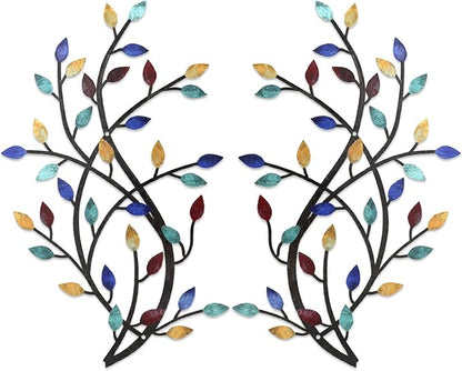 Meltset Metal Tree Leaf Wall Decor, Vine Olive Leaf Branch Wall Art, Wrought Iron Scroll Artwork, Decorative Wall Sculptures Above The Bed, Living Room, Hallway, Indoor and Outdoor（S/Blue）