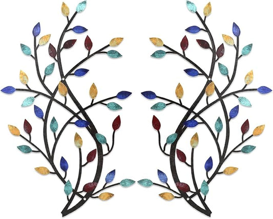 Meltset Metal Tree Leaf Wall Decor, Vine Olive Leaf Branch Wall Art, Wrought Iron Scroll Artwork, Decorative Wall Sculptures Above The Bed, Living Room, Hallway, Indoor and Outdoor（S/Blue）