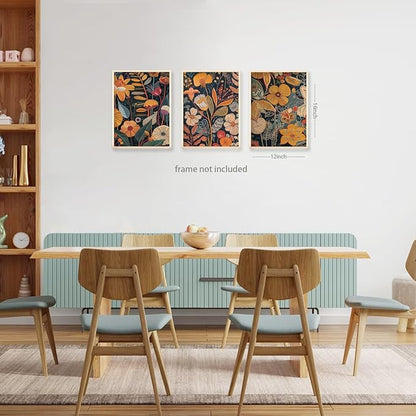 TBKHUDBI Burnt Orange Floral Canvas Wall Art,Mid Century Modern Wall Decor,Boho Terracotta Flower Picture Prints Poster Painting Artwork Set Of 3 For Living Room Bedroom Office 12x16 Unframed