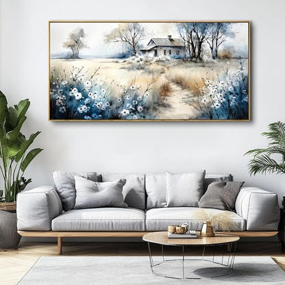 Watercolor Landscape Art Wall Art - Framed Modern Canvas Painting for Living Room, Bedroom Home Office Decor, 48x24 Inch Ready to Hang