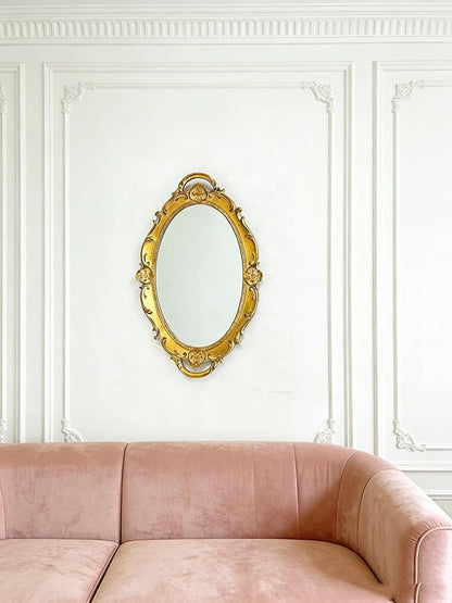 Vintage Oval Resin Wall Mirror, Wall-Mounted Decorative Mirror, Vanity Tray for Entryway, Corridor, Bedroom, Living Room Dressing Table (Vintage Gold 15X10 Inch)