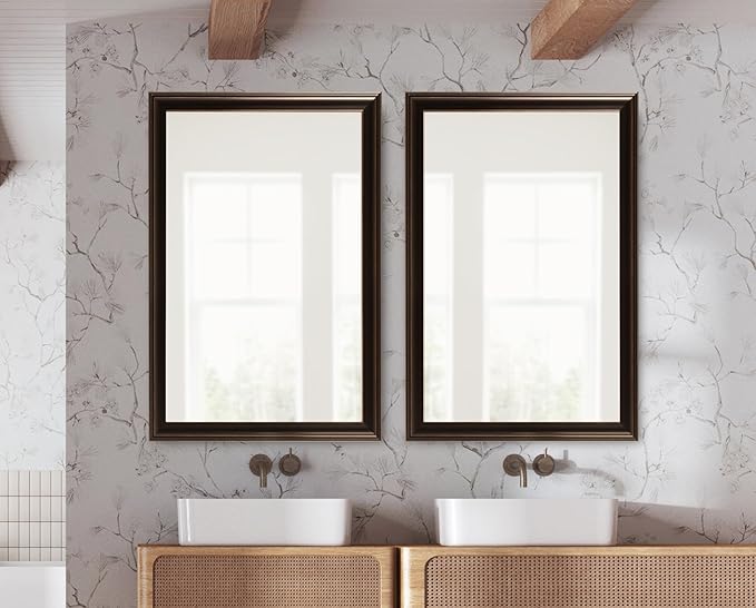 Kate and Laurel Galiano Traditional Framed Rectangle Bathroom Vanity Mirror, 29 x 41, Bronze, Classic Large Rectangular Bathroom Mirror for Over Sink or for Use as Entryway or Living Room Decor