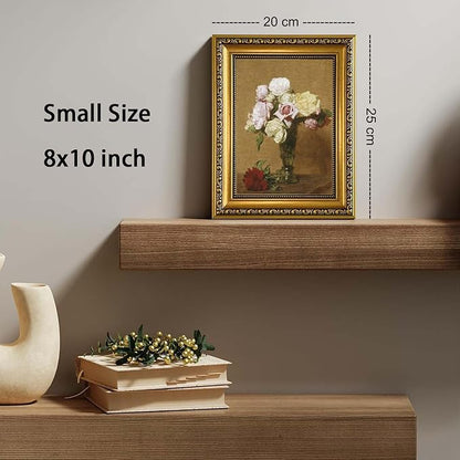 YD&YZY Gold Framed Vintage Wall Art Canvas Henri Fantin Latour Roses Floral Retro Farmhouse Wall Decor Rustic Cottagecor Painting Picture Print for Dining Room Bedroom 8x10 inch Small Framed