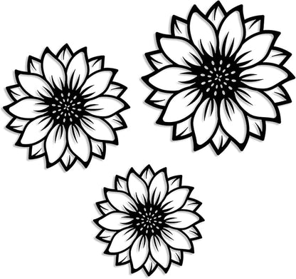 Vineland Metal Sunflower Wall Art, Set of 3 Black Minimalist Floral Decor, Rustic Farmhouse Farmhouse Decoration for Living room Bathroom Bedroom Dining Room - Housewarming Gifts
