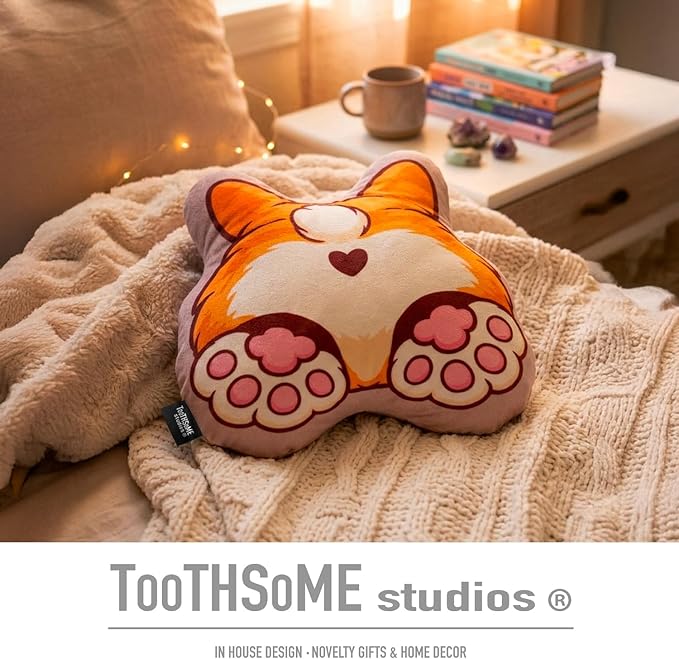 Toothsome Studios Corgi Dog Shape Butt Pillow, Polyester Cotton Stuffed Throw, Novelty Animal Design, Multi-Color, 12 Inches (Corgi)