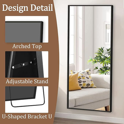 GlasFlength Full Body Mirror with Stand, 71" x 32" Full Length Mirror with Aluminum Alloy Frame Wall-Mounted/Leaning Against Wall/Floor Standing Mirror for Home Decor, Black
