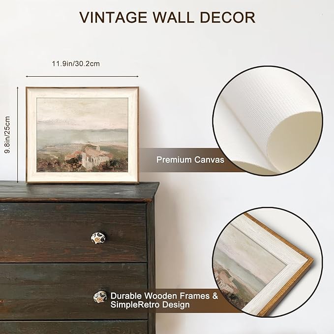 Framed Wall Art Decoration Canvas - Vintage Coastal Oil Painting Artwork Prints, Neutral Landscape Picture for Room Decor, Farmhouse Bedroom Bathroom - 10x12 Inch