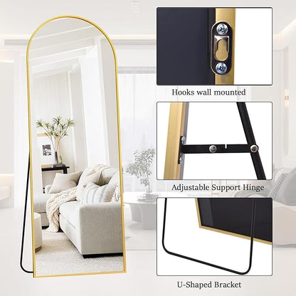 Rowjut Floor Mirror Arched Full Length Mirrors, Mirror Full Length Standing Hanging or Leaning Against Wall, 59"x18" Large Full Body and Wall Mounted Mirror for Bedroom Living Room, Gold