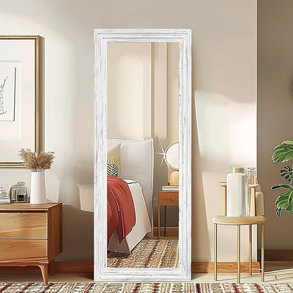Full Length Mirror 58"x22" Solid Wood Frame Floor Large Mirror for Living Room, Bedroom Hanging or Leaning Wall-Mounted, White