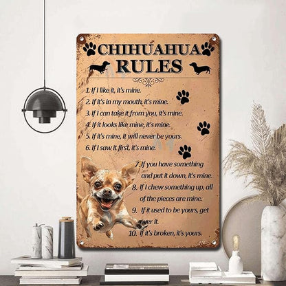 Metal Sign Tin Sign Vintage Wall Art Chihuahu Rules Tin Sign for Room 12×16 Inches