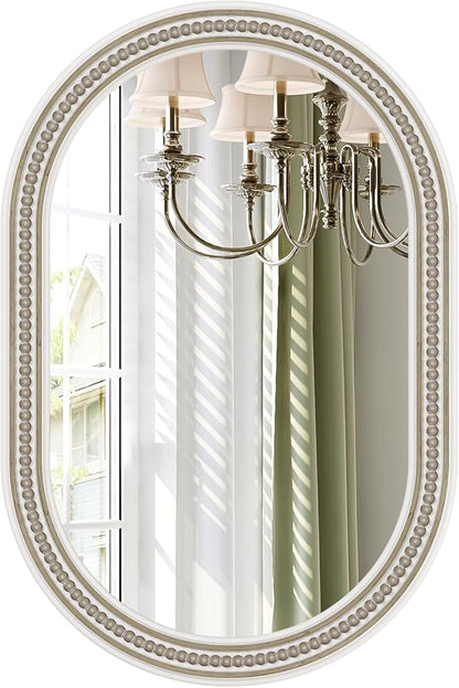 Farmhouse Oval Bathroom Boho Wall Mirror, 20" x 30" Antique Oval Bathroom Mirrors Over Sink, Wooden Wall Mirror for Bedroom, Living Room, Hallway, Vertical or Horizontal Hanging