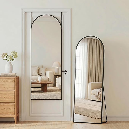 Antok Full Length Over-the-Door Hanging Mirror - Freestanding Wall Mount Leaning Body Mirror for Bedroom Living Room Entryway, 58" L x 21" W, Black